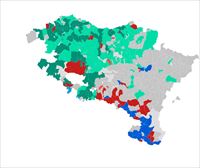 Mapa de las alcaldías de Hego Euskal Herria, pueblo a pueblo y partido a partido