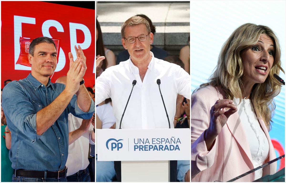 Sánchez, Feijoó y Días, en un acto de precampaña. 