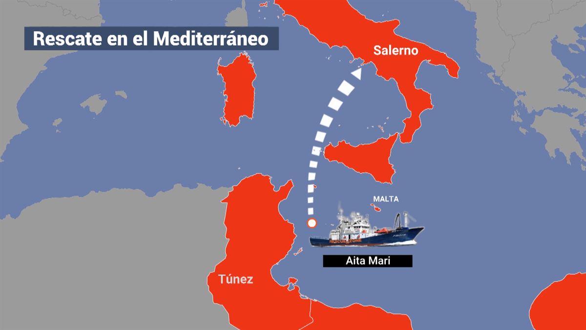 Rescate del Aita Mari en el Mediterráneo. Foto: @maydayterraneo