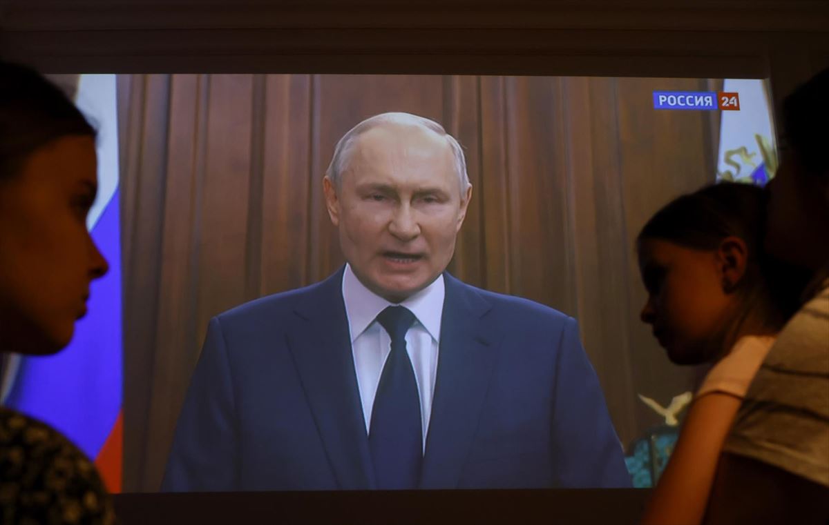 El presidente de Rusia, Vladímir Putin, en un discurso a la nación televisado. Foto: EFE