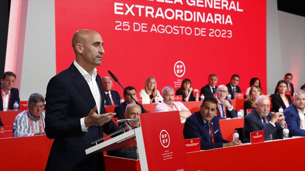 Luis Rubiales, en la asamblea de la Federación del 26 de agosto. Foto: EFE