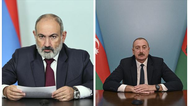 Nikol Pashinian Armeniako lehen ministroa eta Ilham Aliyev Azerbaijango presidentea. Argazkia: EFE