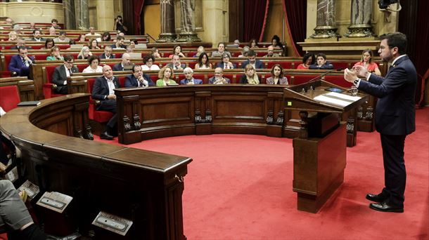 Pere Aragones, gaur, Kataluniako Parlamentuan. 