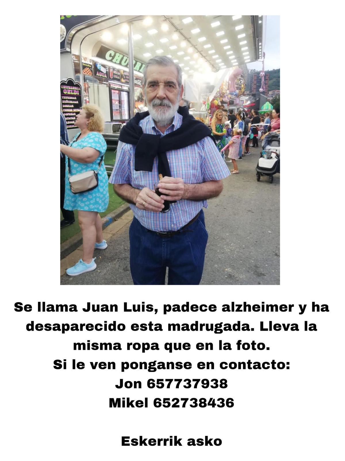 Juan Luis, persona desaparecida en Bilbao. Foto cedida por la familia