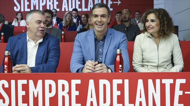 Cerdán, Sánchez y Montero, en el Comité Federal del PSOE, el pasado sábado. Foto: Efe