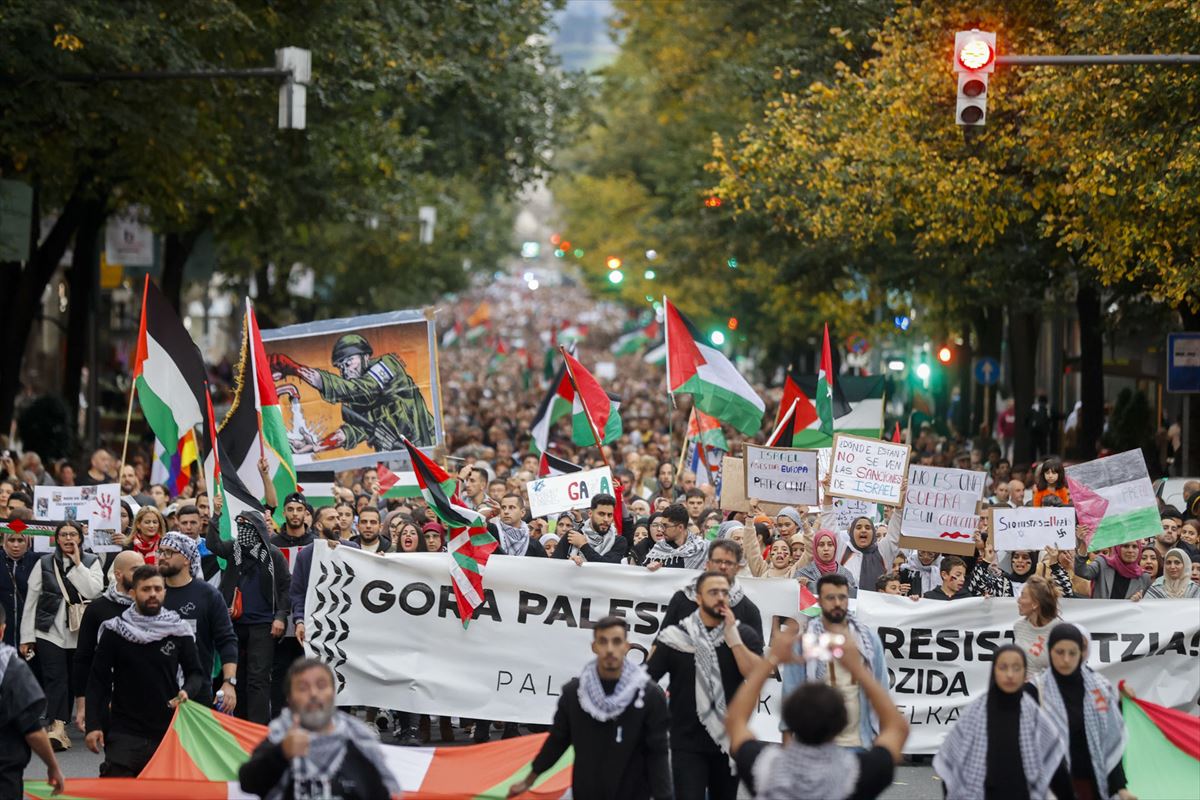 Palestinaren alde Bilbon egindako manifestazio bat. Argazkia: EFE