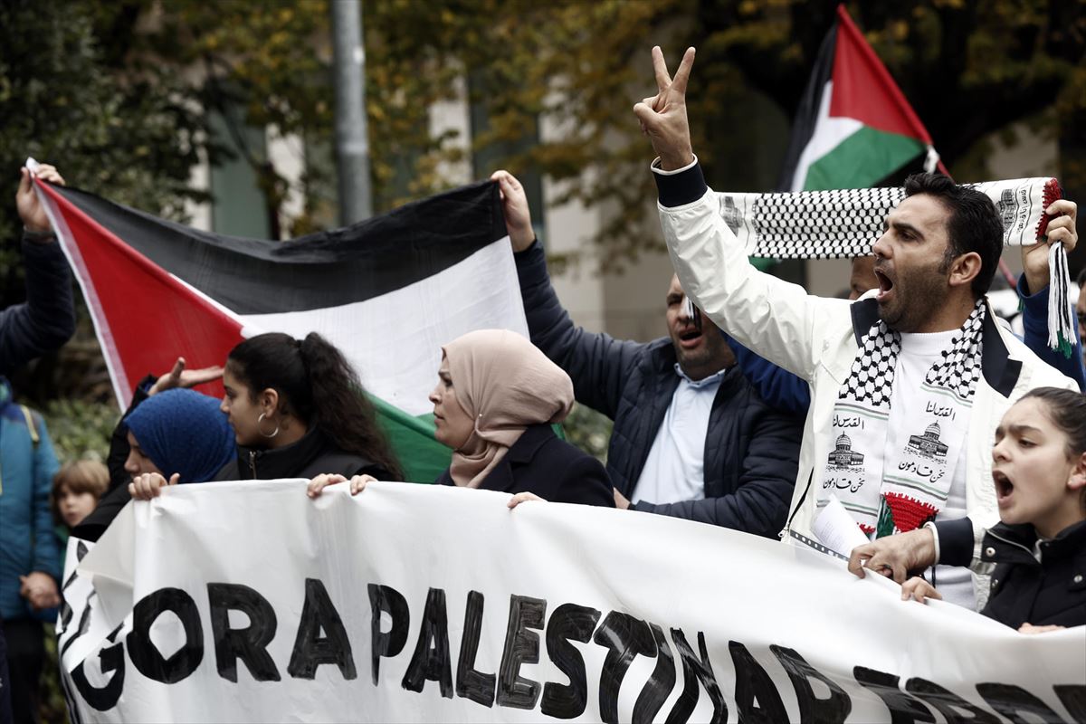 Manifestación en apoyo al pueblo palestino en Pamplona. EFE. 