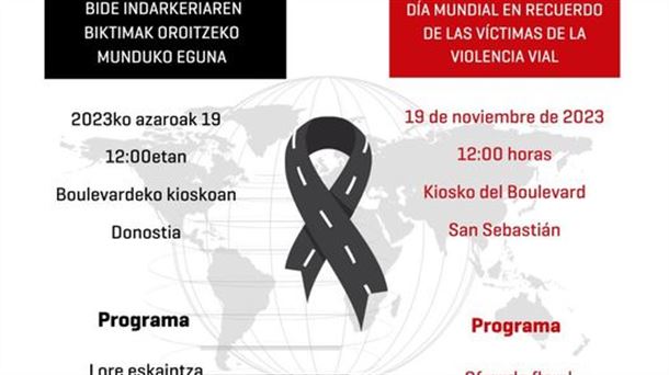 Cartel que convocaba este mediodía en Donostia el recuerdo de las víctimas por violencia vial