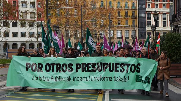 Manifestación de ELA, hoy en Bilbao. @ELAsindikatua