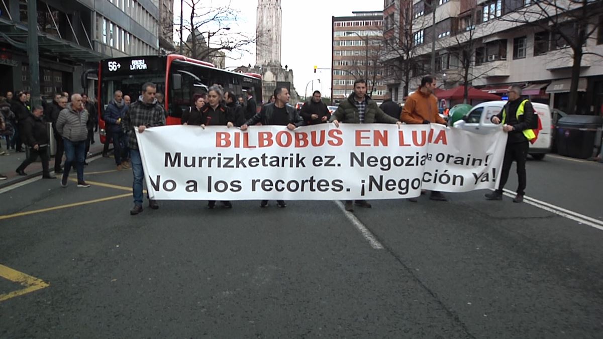 Imagen de archivo de una protesta de trabajadores de Bilbobus.