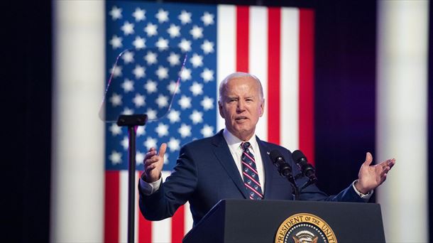 Joe Biden, AEBko presidentea, Pennsylvanian eskainitako hitzaldian. Argazkia: EFE