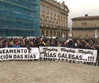 Galiziako kostaldean agertutako plastikozko pinporten harira manifestazioa egin dute Santiagon