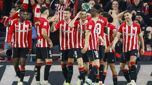 Jugadores el Athletic celebran uno de los goles que marcaron al Mallorca en LaLiga