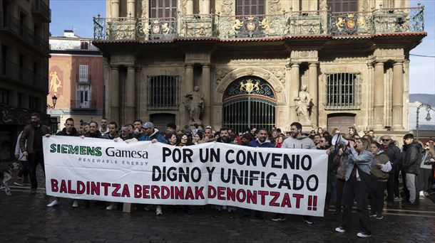 Protesta de la plantilla de Siemens Gamesa, en Pamplona. Foto: EFE