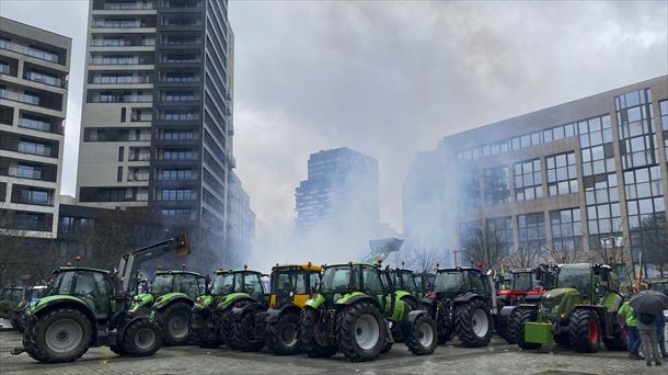 Protesta de los agricultores y ganaderos el pasado febrero en Bruselas. Foto: EFE