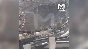 Vista aérea de la destrucción tras el atentado contra una sala de conciertos cerca de Moscú