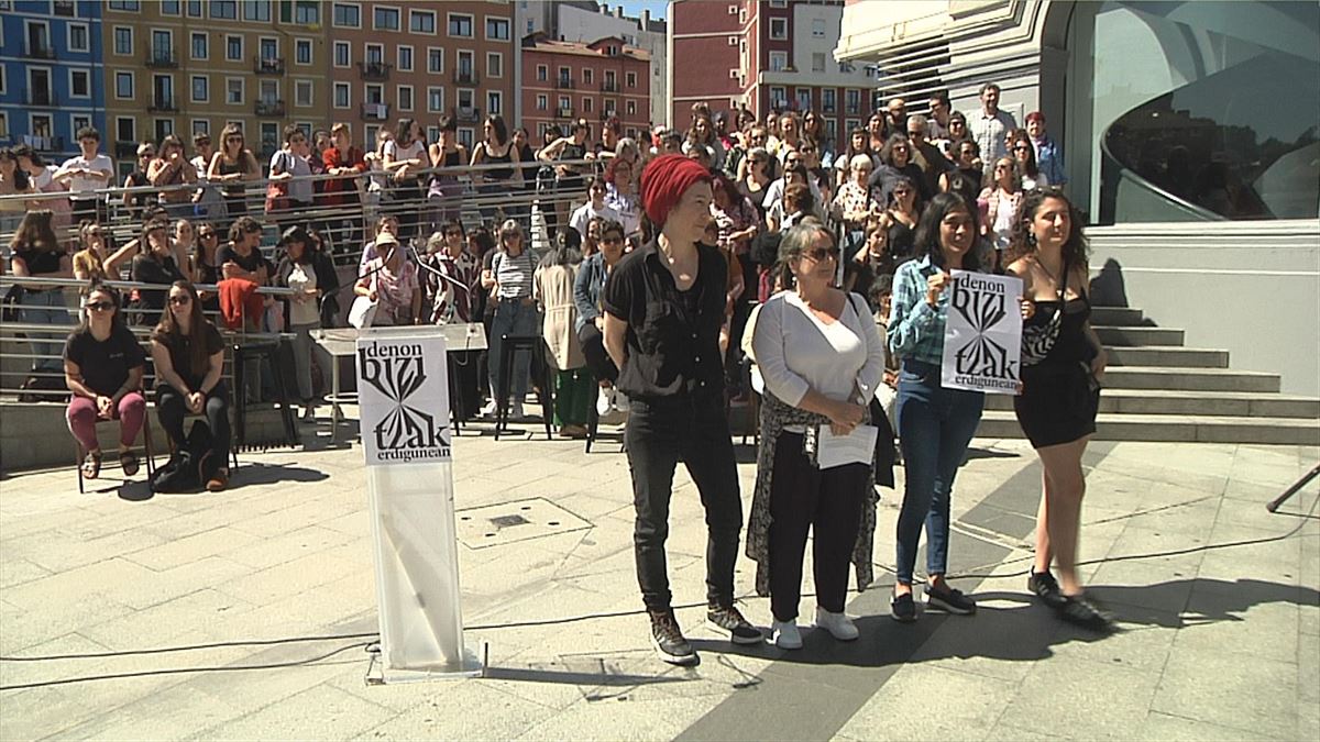 Acto del Movimiento Feminista, este sábado, en Bilbao. EITB Media. 