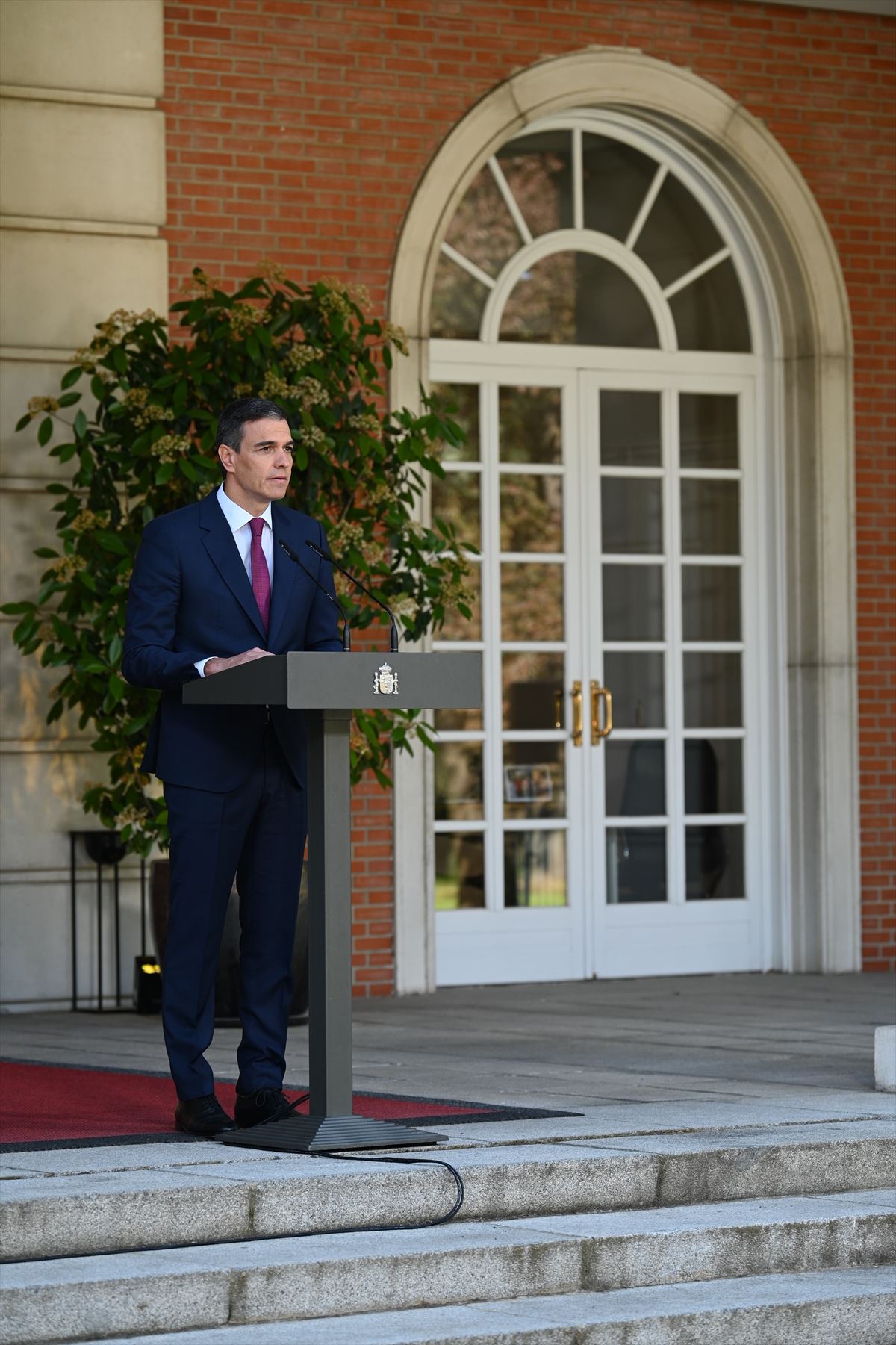 Pedro Sánchez durante una comparecencia en el Palacio de la Moncloa