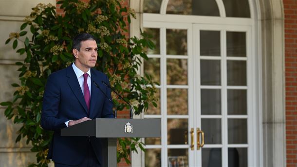 Pedro Sánchez durante una comparecencia en el Palacio de la Moncloa