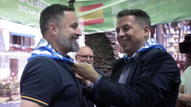 El presidente de Vox, Santiago Abascal, en un acto electoral este jueves. Foto: EFE