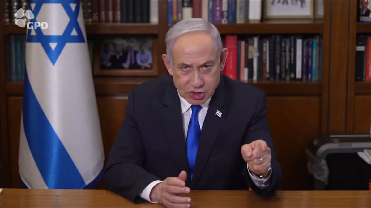Netanyahu, hoy, durante su mensaje. 