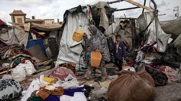 Refugiados en un campamento de Gaza