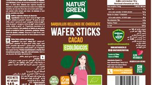 Txokolatez betetako barkilloak, Natur Greenen 'Wafers Sticks Kakao Ekologikoak'.
