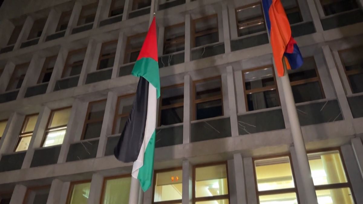 Palestinako bandera. Agentzietako bideo batetik ateratako irudia.