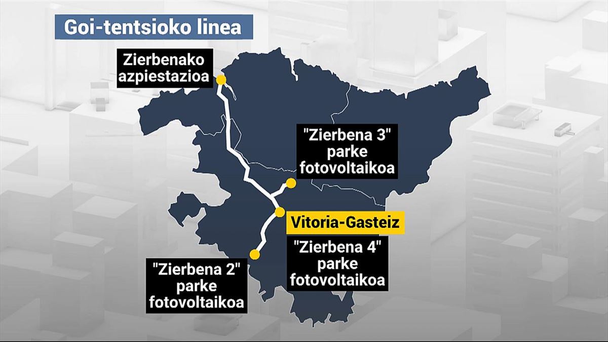 Solaria Eguzki Sorkuntza enpresaren goi-tentsioko linearen ibilbidea. Irudia: EITB