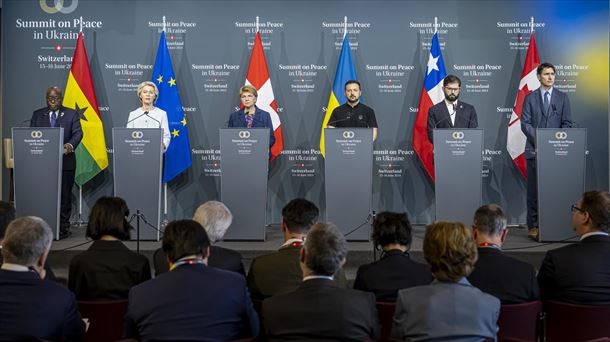 Rueda de prensa al finalizar la Cumbre de la Paz para Ucrania. Foto: EFE