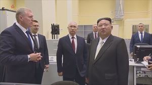 Putin y Kim Jong-un se reúnen en Corea del Norte. Foto obtenida de un vídeo de Associated Press