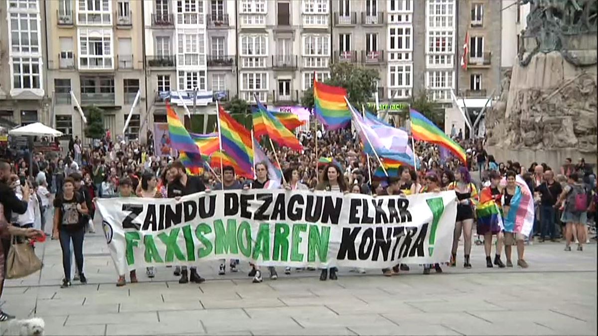 Protesta del colectivo en Vitoria-Gasteiz. Foto obtenida de un vídeo emitido en EITB Media