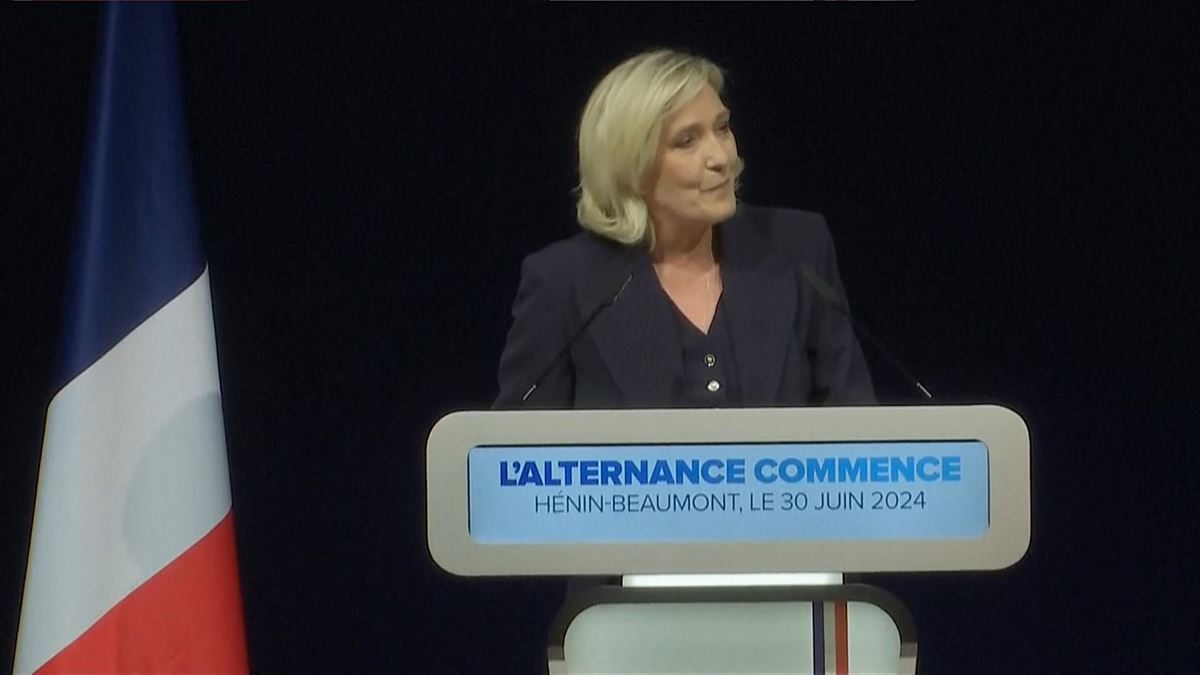 Marine Le Pen, de la extrema derecha de Agrupación Nacional, en la noche electoral