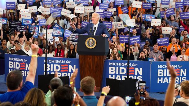 Joe Biden en la campaña de Detroit, Michigan. Fotografía: EFE