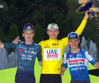 Pogacar, Vingegaard eta Evenepoel, Frantziako Tourreko podiumean