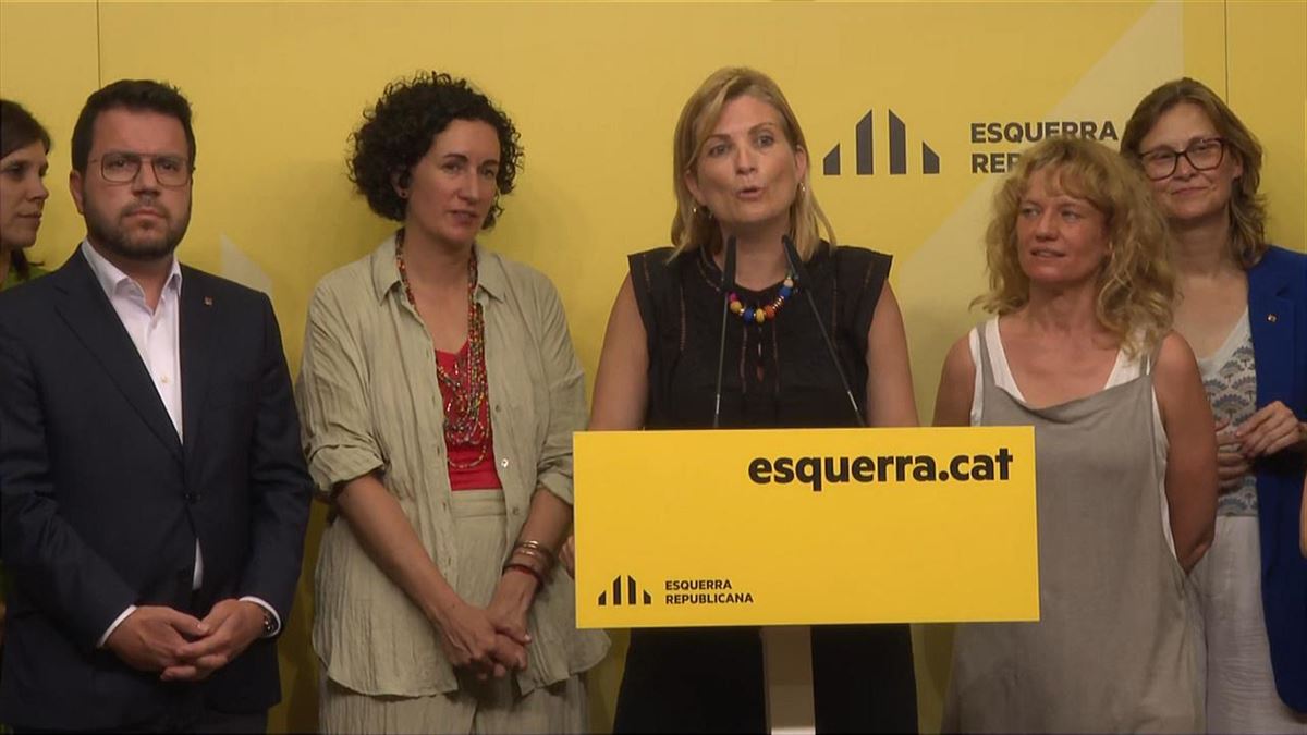 La portavoz de ERC, Raquel Sans, tras la ejecutiva del partido. Imagen: EITB