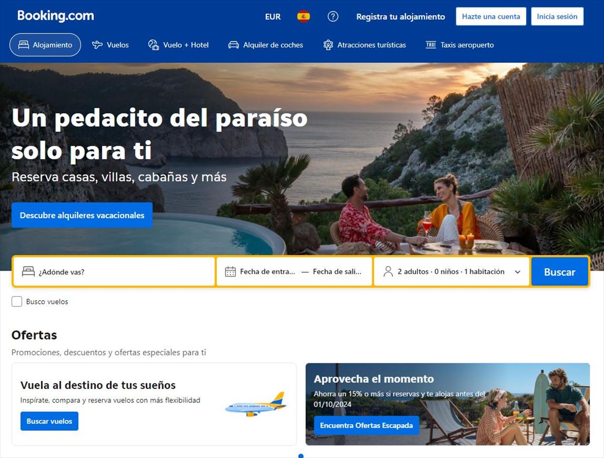 Captura del portal booking.com