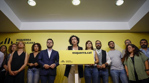 La actual dirección de ERC, encabezada por Marta Rovira, tras conocer los resultados. Foto: EFE