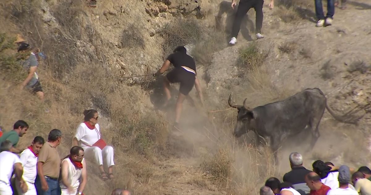 Peligroso encierro en Falces. Imagen obtenida de un vídeo de EITB Media.