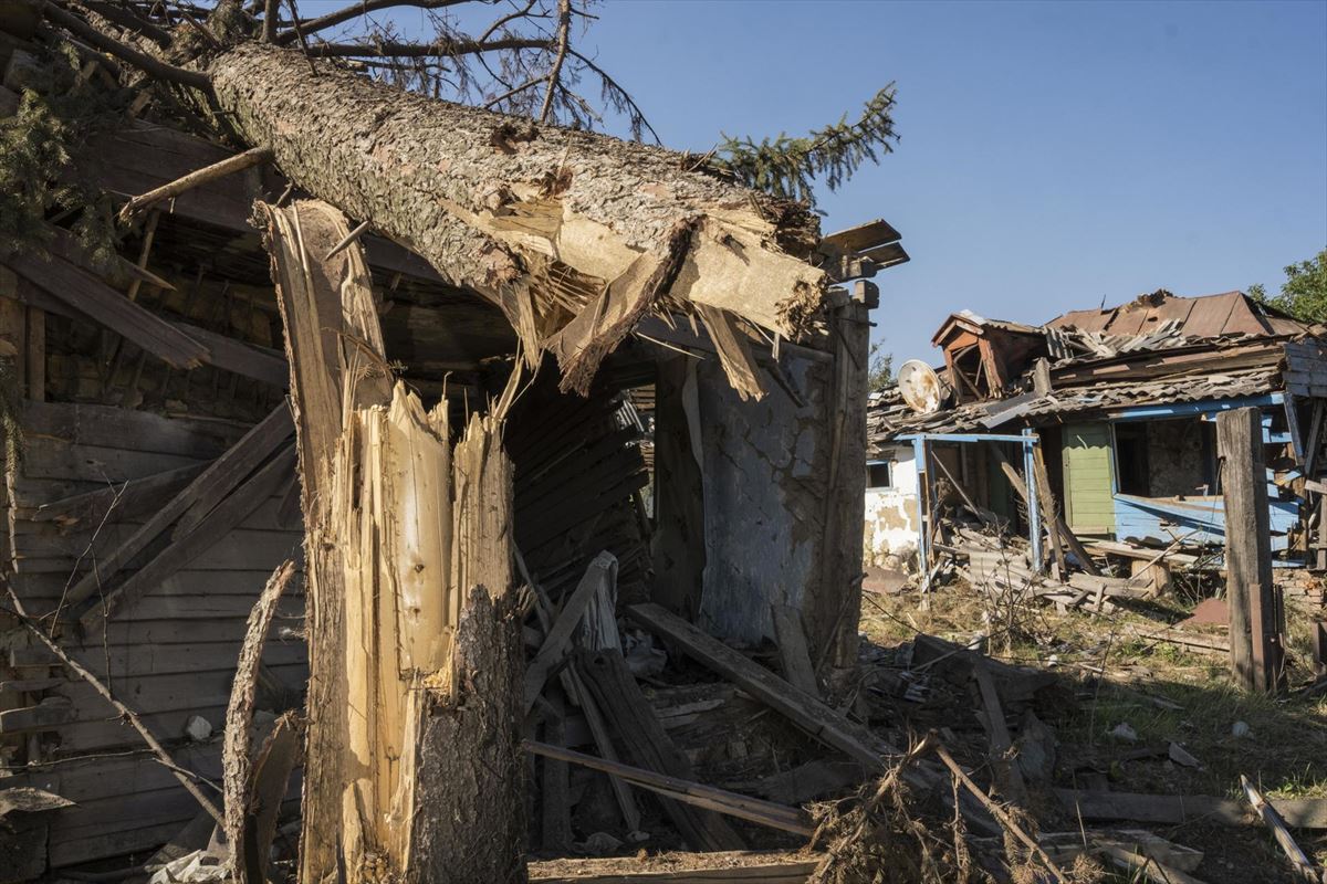 Edificios destruidos en Sumy, Ucrania.