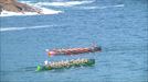 Las traineras entrenan en la bahía donostiarra, en vísperas de la Bandera de La Concha