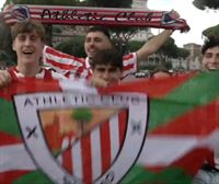 La afición del Athletic Club tiñe de rojiblanco las calles de Roma