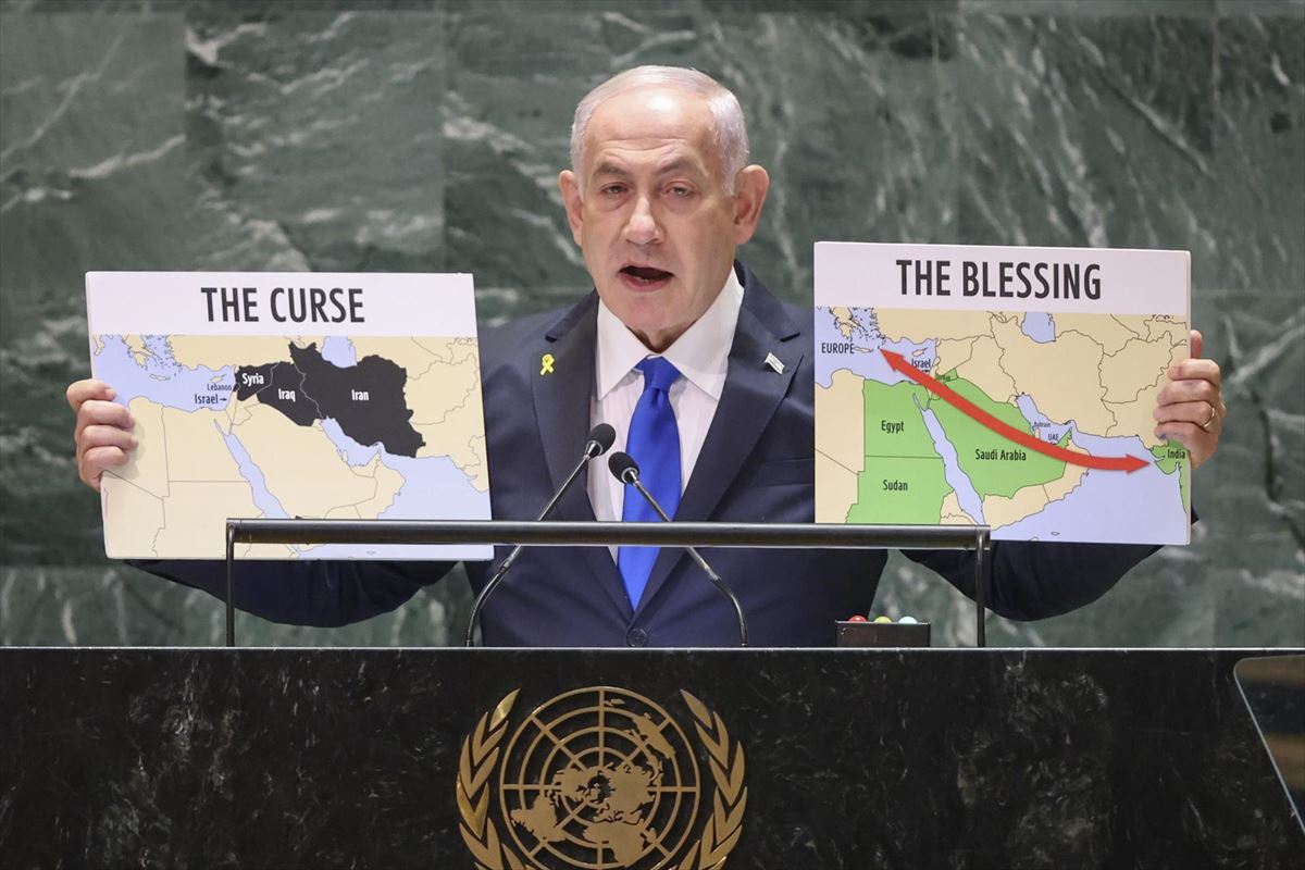 El primer ministro de Israel, Benjamin Netanyahu, ante la Asamblea General de la ONU. Foto: EFE