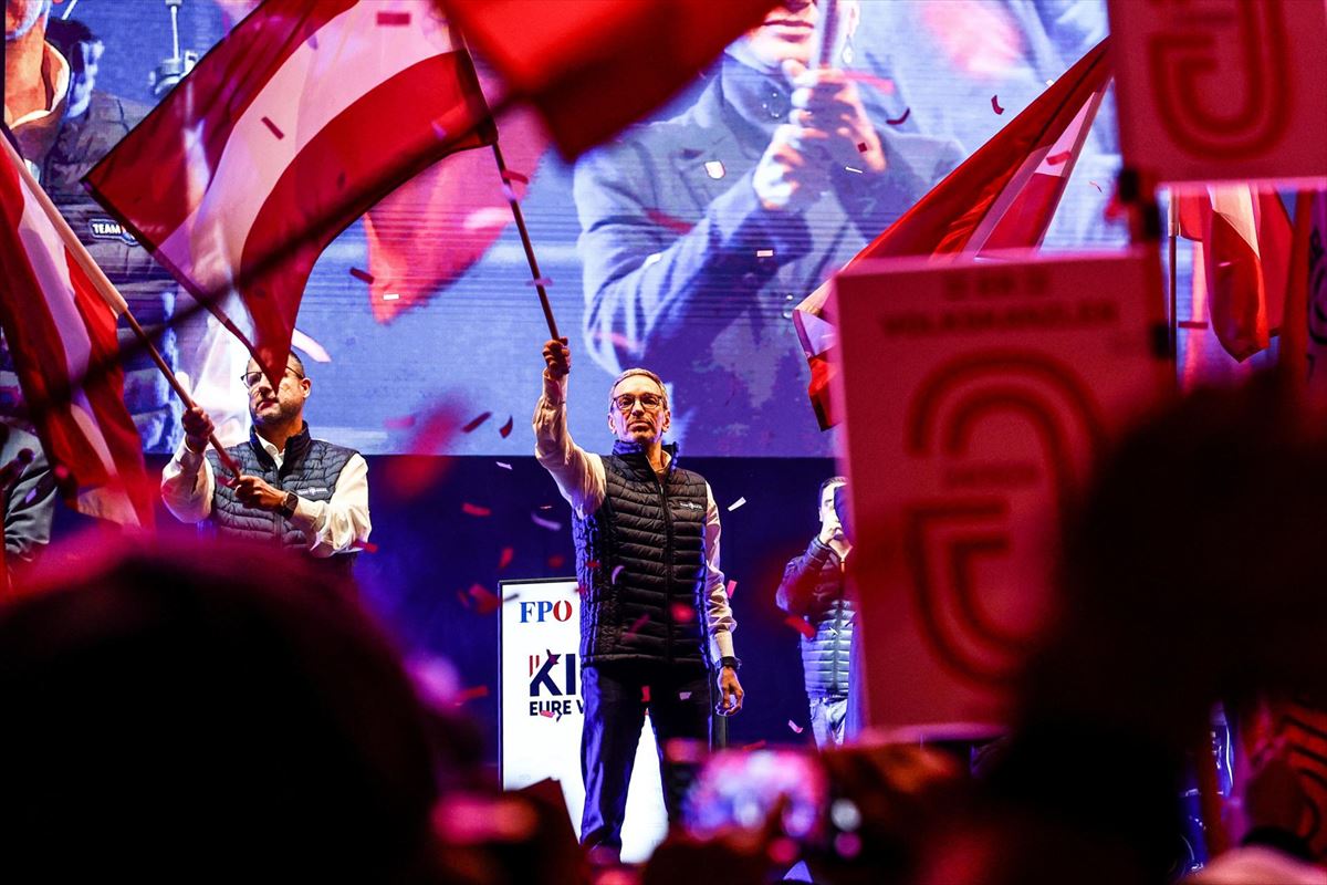 Kickl, durante el ciere de campaña de FPO. Foto: EFE