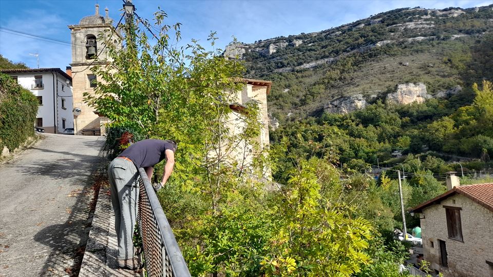 Además uno de los vecinos se encarga de eliminar los matos para poder pintar las barandillas