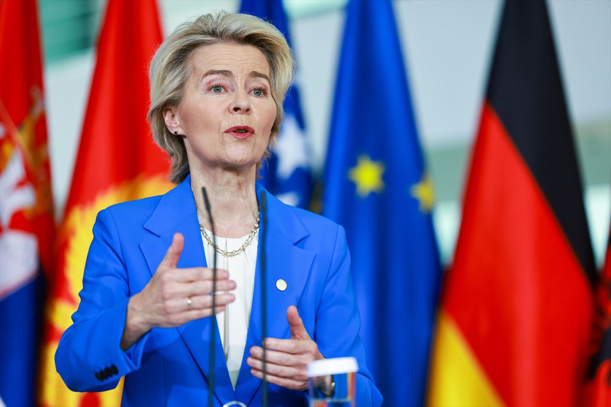 Ursula Von Der Leyen, atzo, Berlinen egindako agerraldi batean. 