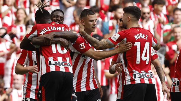 Jugadoes del Athletic celebrando un gol. Foto: EFE