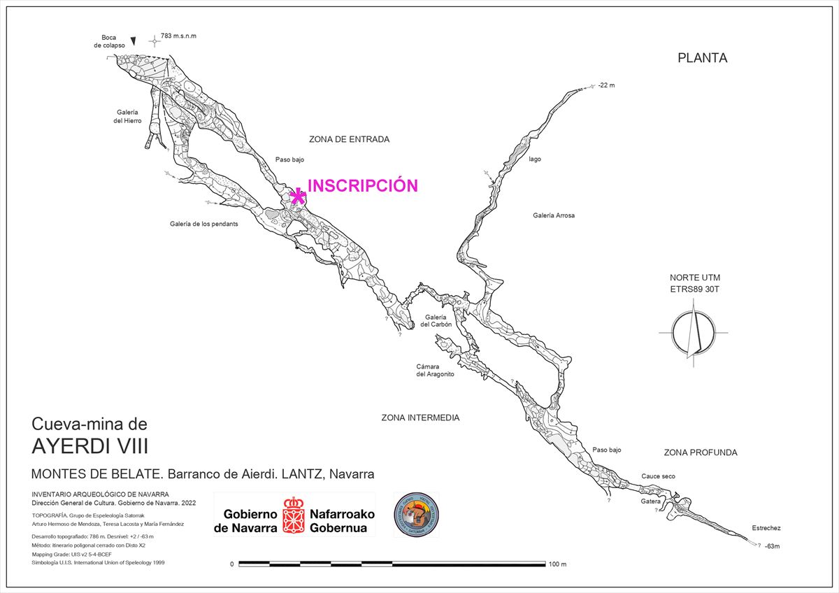 Mapa de la localización de la inscripción en el complejo minero de Lantz. Imagen: Gobierno de Navarra