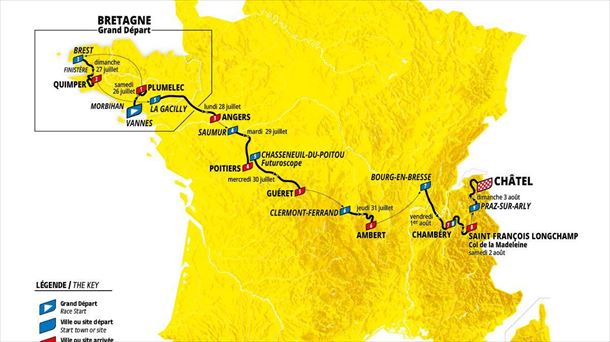 Mapa del recorrido del Tour de Francia. Imagen: letourfemmes.fr