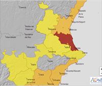 Aemet establece aviso rojo en el litoral sur de Valencia por lluvias de 90 l/m2 en 1 hora